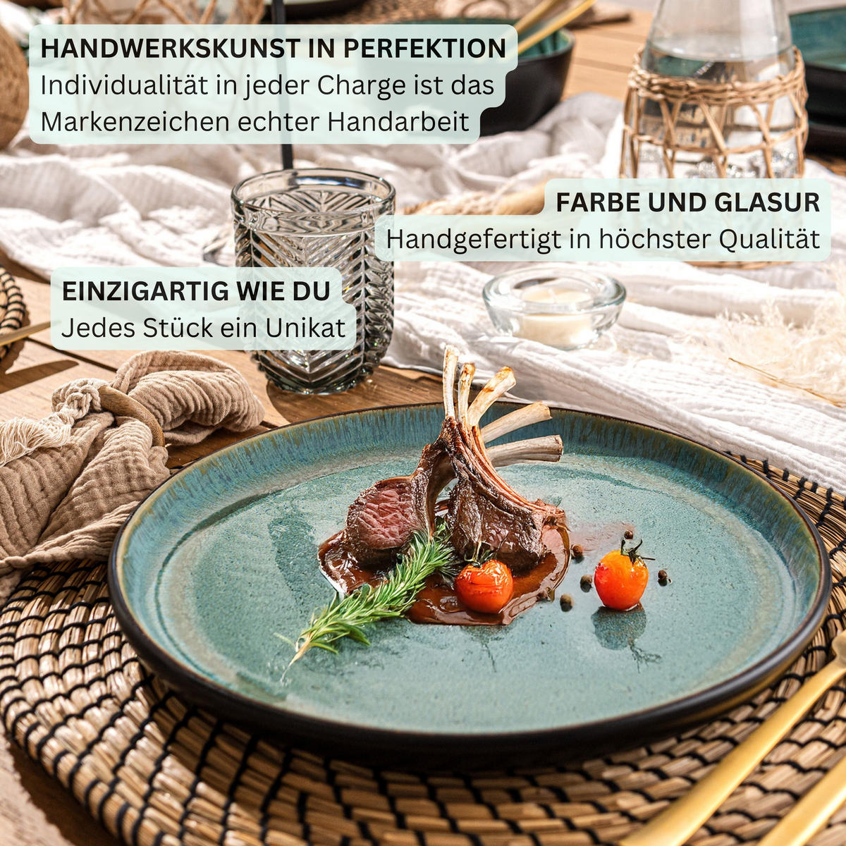 TAFELSERVICE FIJI - 18 teilig aus Steingut - Grün, Keramik (33/34/46.5cm) - Sänger