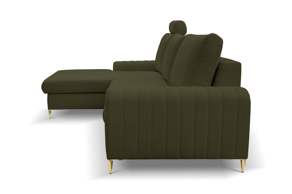 ECKSOFA VERONA L-S Olivgrün Geflochtener Stoff mit Schlaffunktion - Olivgrün, Holz (251/164cm) - MASSENO
