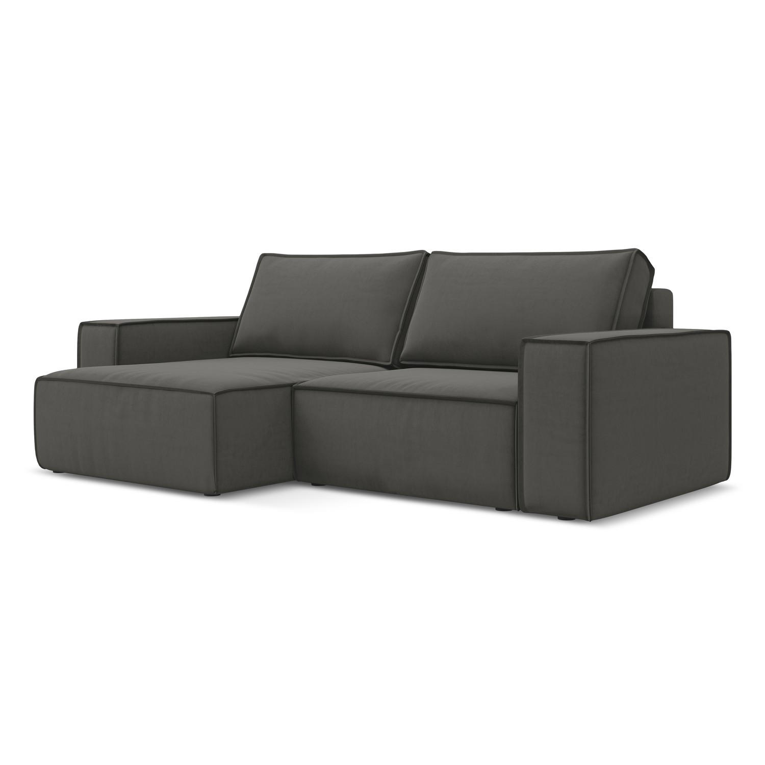 ECKSOFA mit Schlaffunktion Samt Stoff Grau - Dunkelgrau/Schwarz, Kunststoff/Textil (148/257cm) - LaMiaSofa