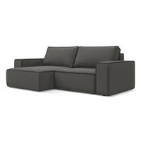 ECKSOFA mit Schlaffunktion Samt Stoff Grau - Dunkelgrau/Schwarz, Kunststoff/Textil (148/257cm) - LaMiaSofa