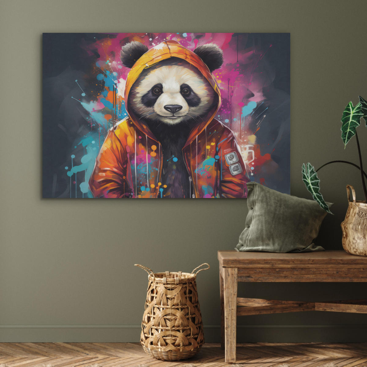 AKUSTIKPANEEL Panda - Jacke - Graffiti - Orange 100x70 cm - Orange, Textil (100/0.9/70cm) - MuchoWow