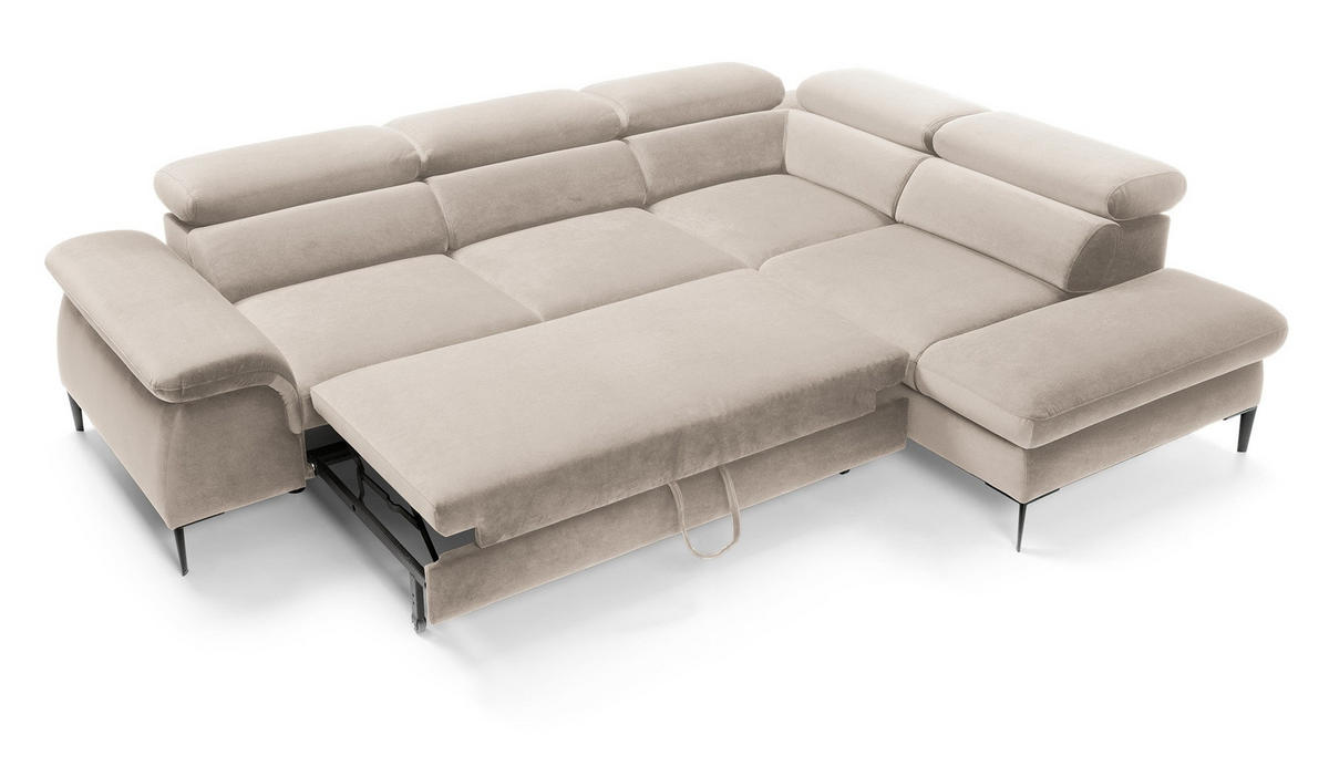 SCHLAFSOFA 280 cm Amaro L mit verstellbaren Kopfstützen, Rechts, Beige - Beige, Holz (214/280cm) - Emporius