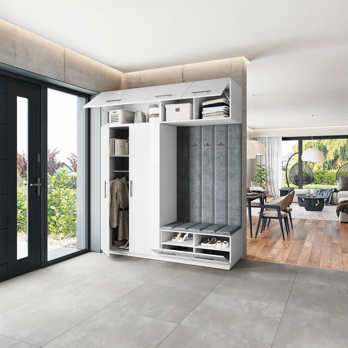 GARDEROBENSCHRANK REMA 200/240/60 cm Modern Garderobe-Set Weiß - Weiß/Grau, Holzwerkstoff (200/240/60cm) - MASSENO