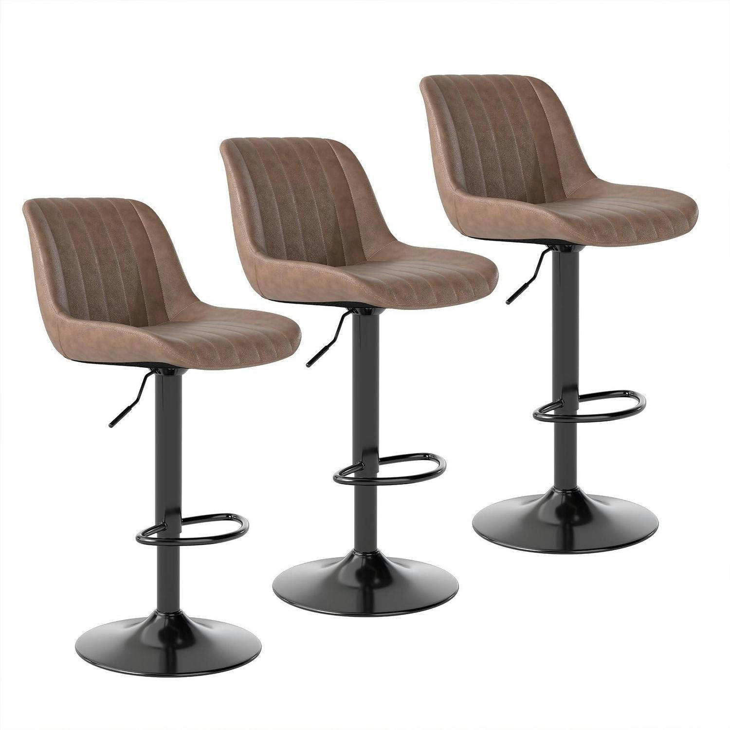 BARHOCKER 3er Set drehbar mit Lehne PU-Leder Braun - Braun, Kunststoff (46/109/37cm)