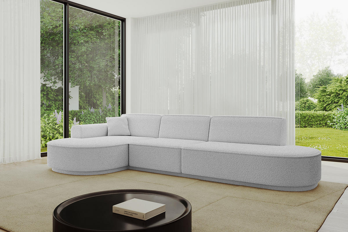 ECKSOFA Ottomane Links MARI-L2 - 317x163x81 cm Hellgrau Bouclé - Hellgrau/Schwarz, Holzwerkstoff/Kunststoff (165/321cm) - ALTDECOR