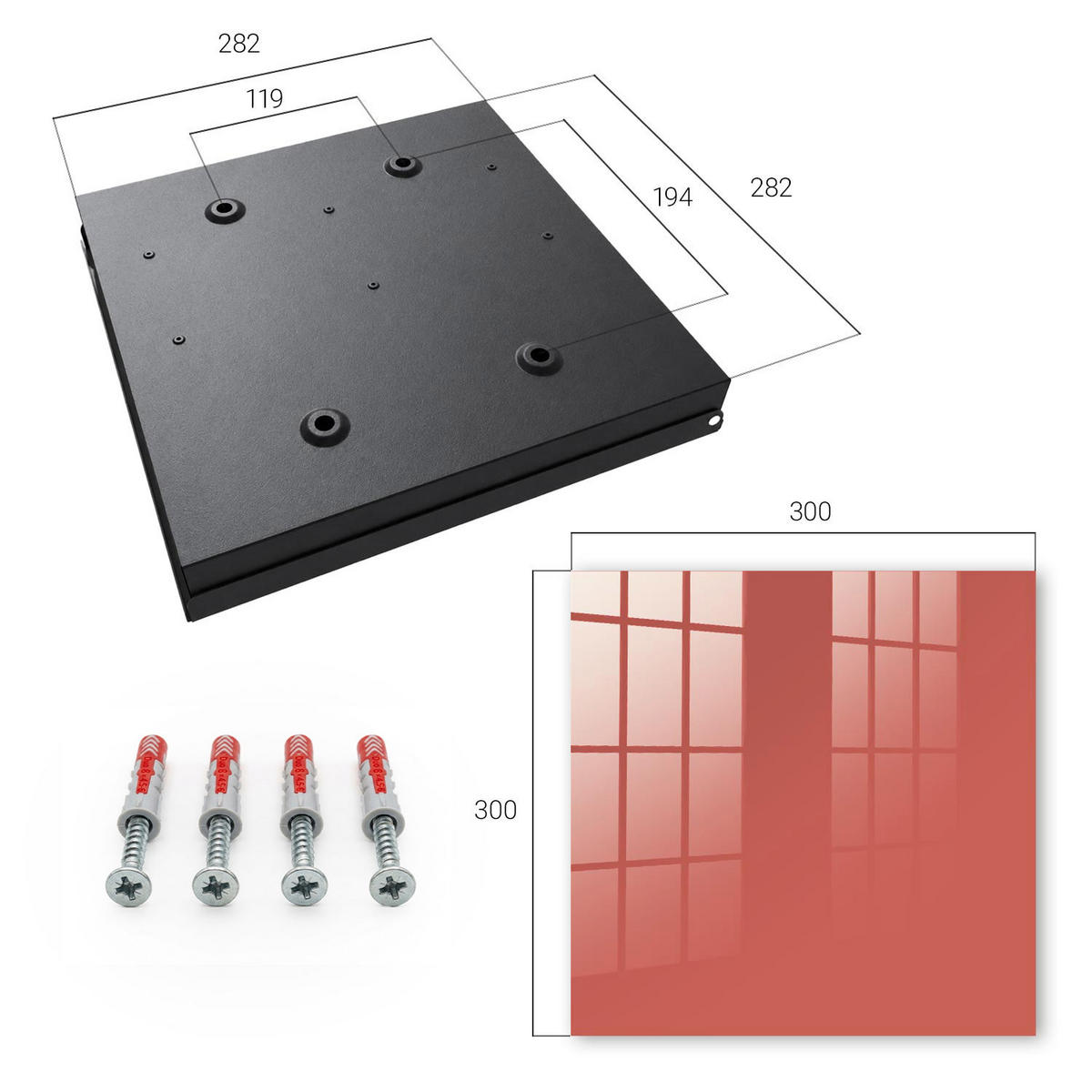 SCHLÜSSELBOX Schwarz 30x30 cm- Türöffnung nach rechts - Dunkellachs - Koralle, Metall (30/30/5cm) - TULUP