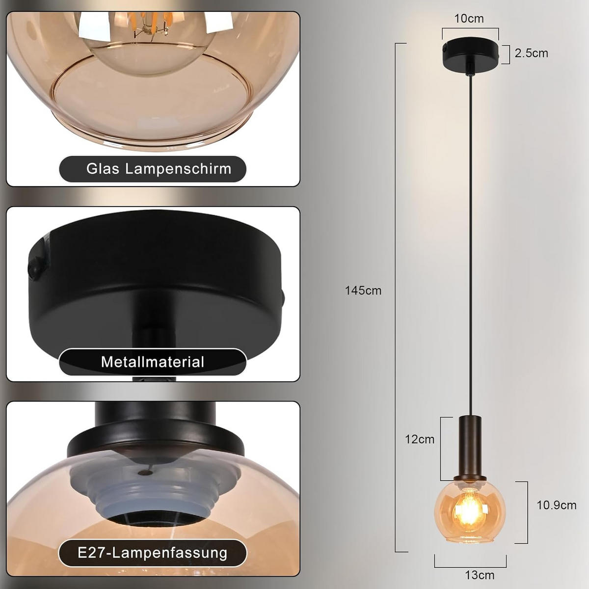 PENDELLEUCHTE 13/10/145cm - Schwarz, Metall (10/13/145cm) - Nettlife