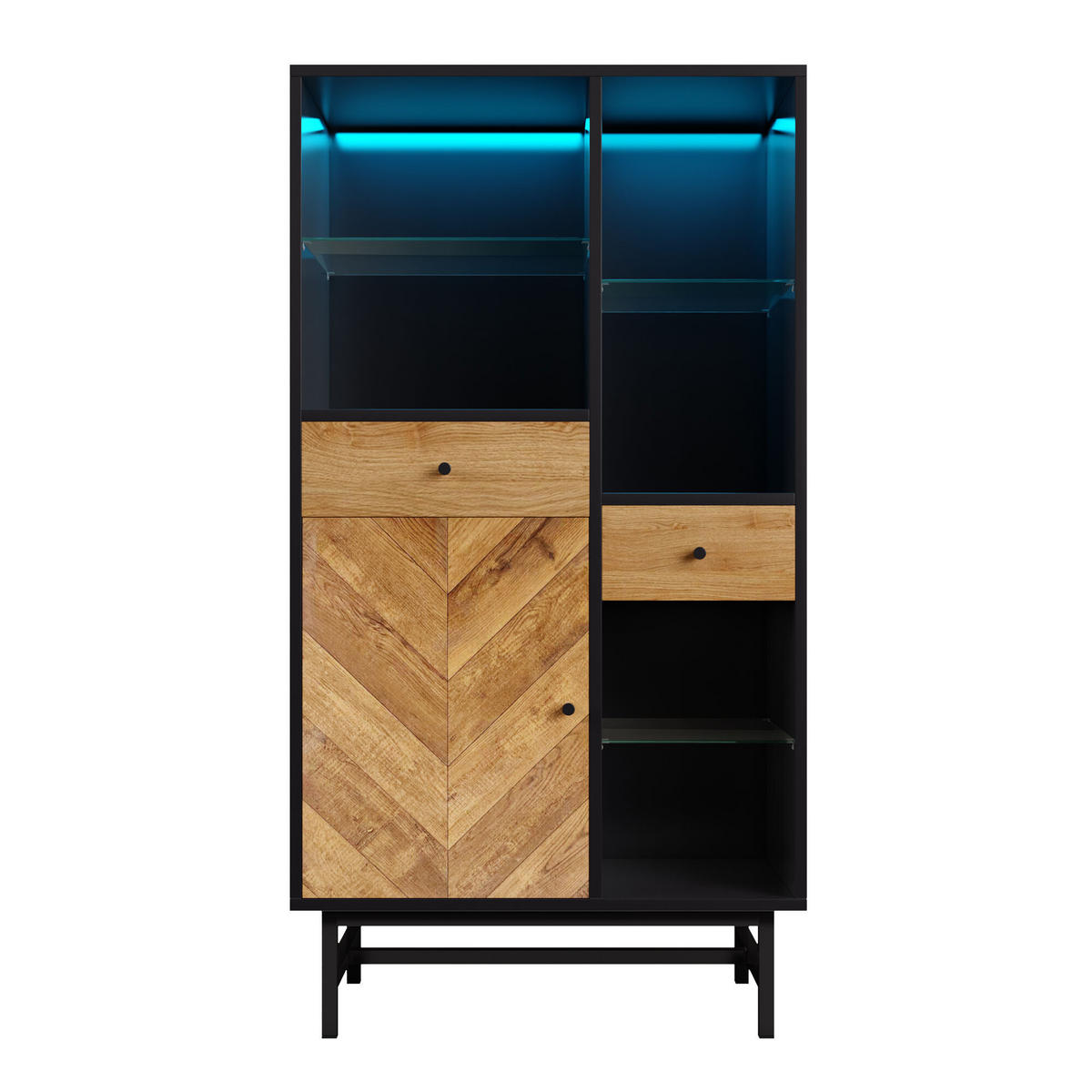 HIGHBOARD Schwarz und Holzoptik 80/40/150,5 cm - Schwarz, Holzwerkstoff (40/150.5/80cm) - Urban Meuble