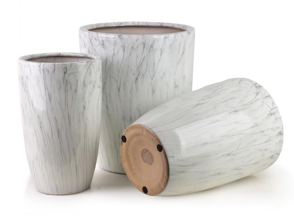 BLUMENTOPF Neva Marble 3er Set Weiß 37x37x45,5/30,5x30,5x42,5/24x24x40 cm Keramik - Weiß, Keramik (37/45.5cm) - Mondex