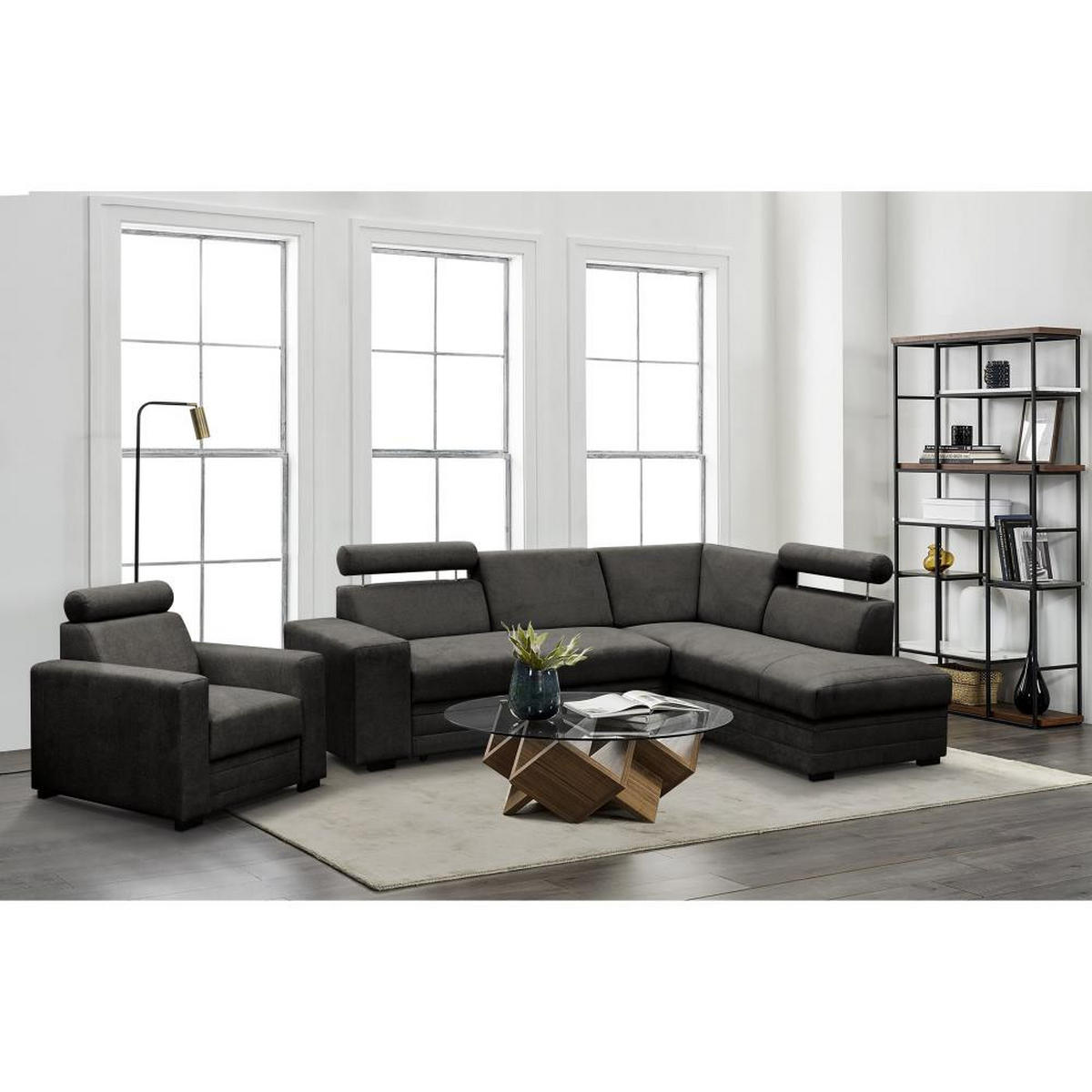 ECKSCHLAFSOFA Roma dunkelgrau rechts - Dunkelgrau/Schwarz, Textil (250/205cm) - Beautysofa