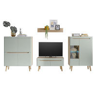 WOHNWAND 4-teilig pistazie grün, Eiche, skandinavisch 344 cm, Wohnkombination mit Soft-Close - Eichefarben/Pastellgrün, Glas/Eichenholz (344/170/40cm) - Furn.Design