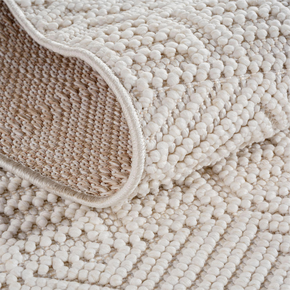 TEPPICH Flachgewebe LANGAU in Creme, mit Ethno-Streifen, 120 x 170 cm - Creme, Textil (120/170cm) - KADIMA DESIGN