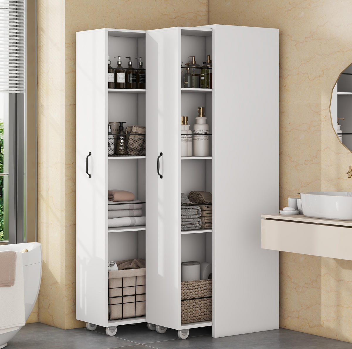REGAL ausziehbar mit Rollen 51,5 x 41 x 158 cm MDF Weiß - Weiß, Holzwerkstoff (41/158/51.5cm) - Beauniv