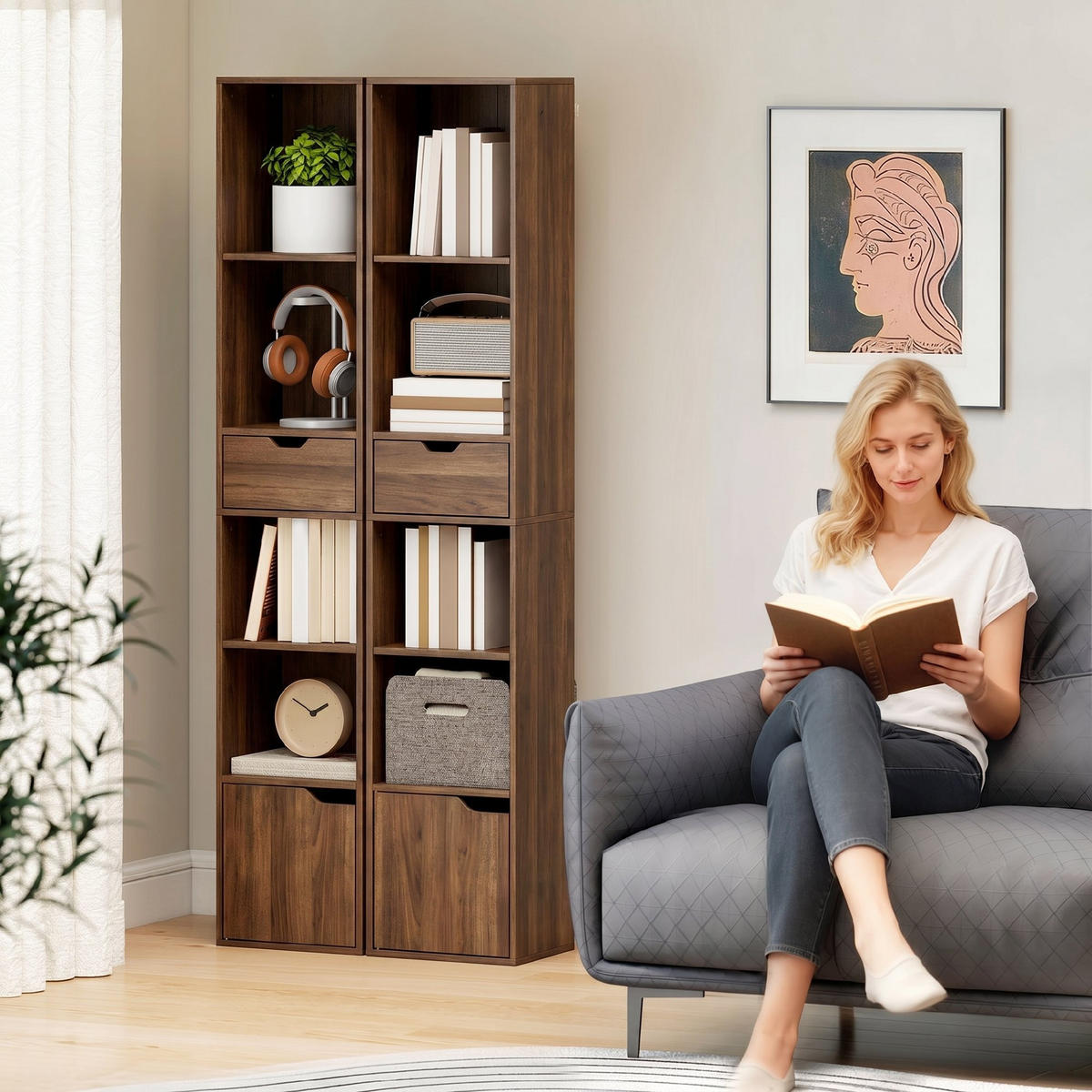 BÜCHERREGAL,SCHUBLADE Schrank offene Fächer 30x24x158cm,schwarz - Schwarz, Holzwerkstoff (30/158/24cm) - Vallsero