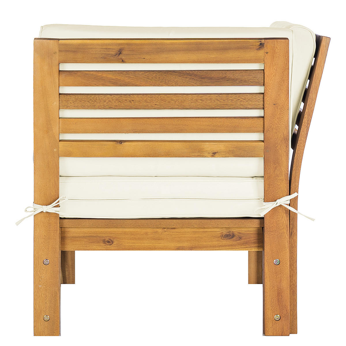 LOUNGEECKE - Webstoff / Akazie massiv - Weiß, Holz/Textil (71/73/71cm) - home24