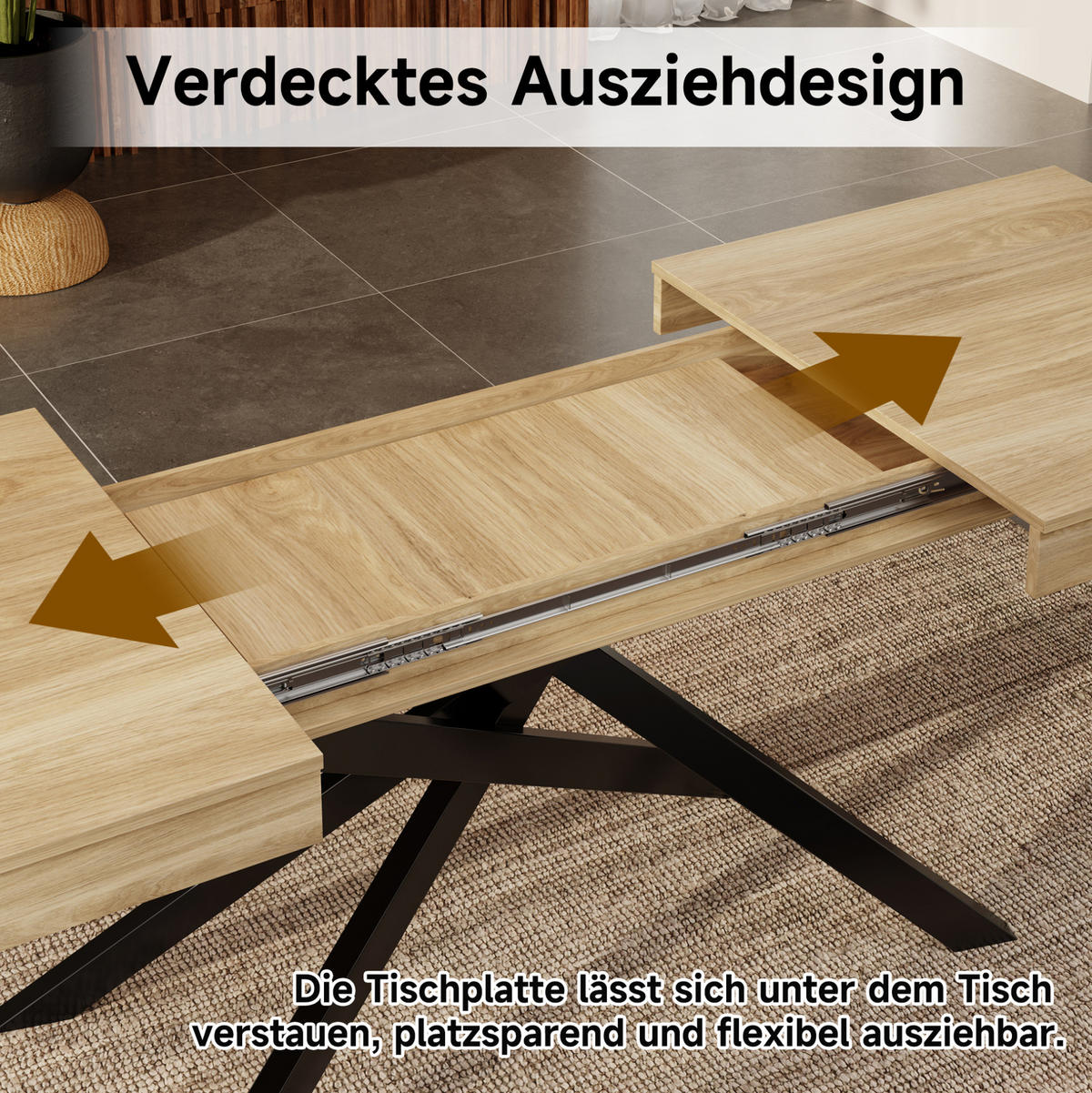 RAZVLAČNI blagovaonski stol 140–180/80 cm za 6–8 osoba, MDF ploča i križne metalne noge, Hrast - boje hrasta, drvni materijal (180/80/76cm) - Redom