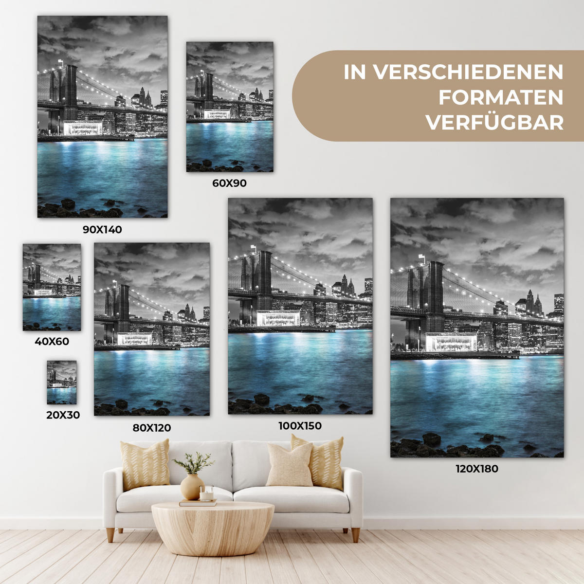 LEINWANDBILD New York - Skyline - Stadt - Blau 80x120 cm - Blaugrau, Textil (80/120cm) - MuchoWow