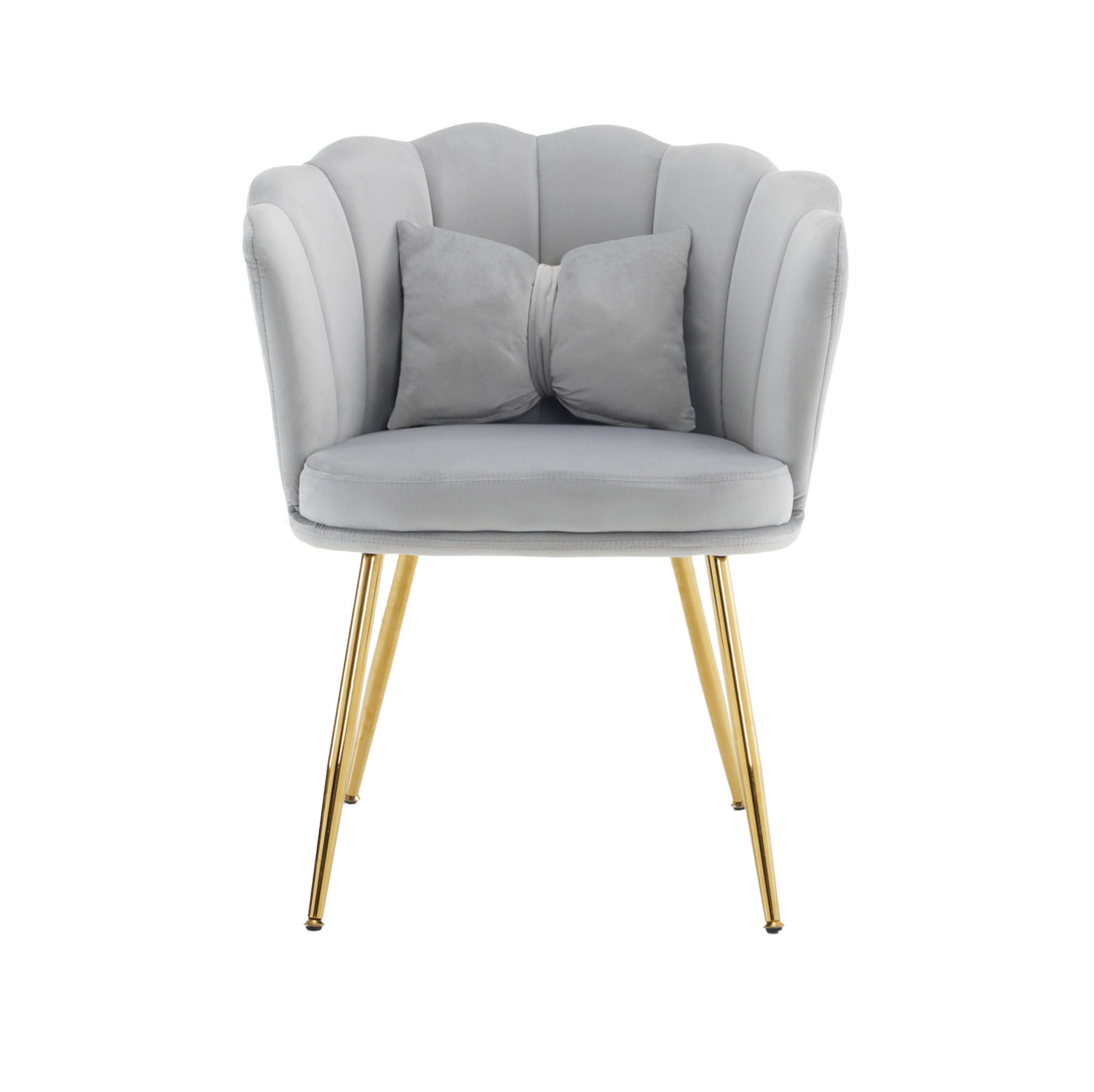 ARMLEHNENSTUHL 63/58/77 cm grau aus Samt mit Blütenblatt-Rückenlehne und Goldbeinen - Grau, Holzwerkstoff (58/77/63cm) - OKWISH