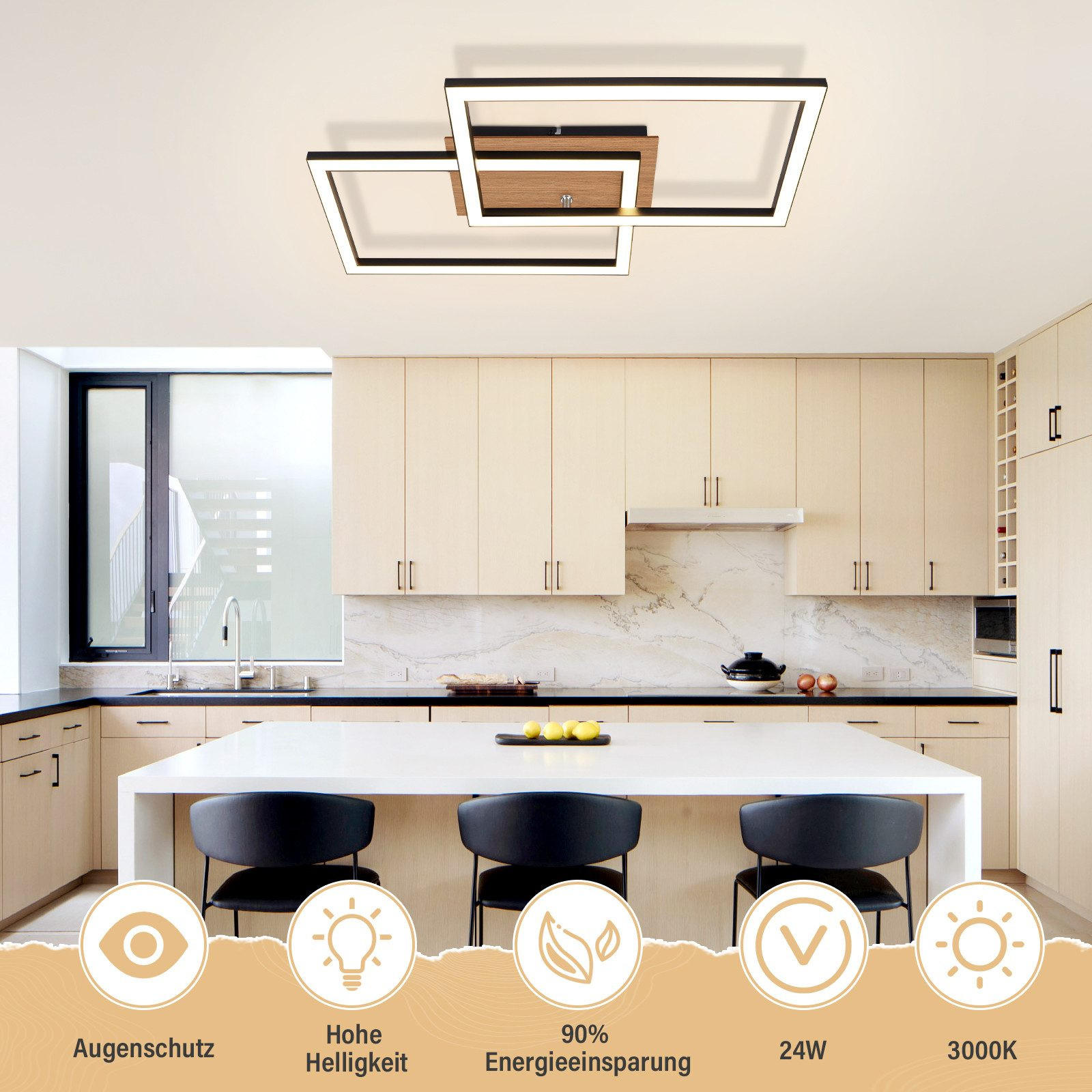 LED-DECKENLEUCHTE Ratingen 50/30/6.1 cm - Schwarz, Metall (50/30/6.1cm) - Nettlife