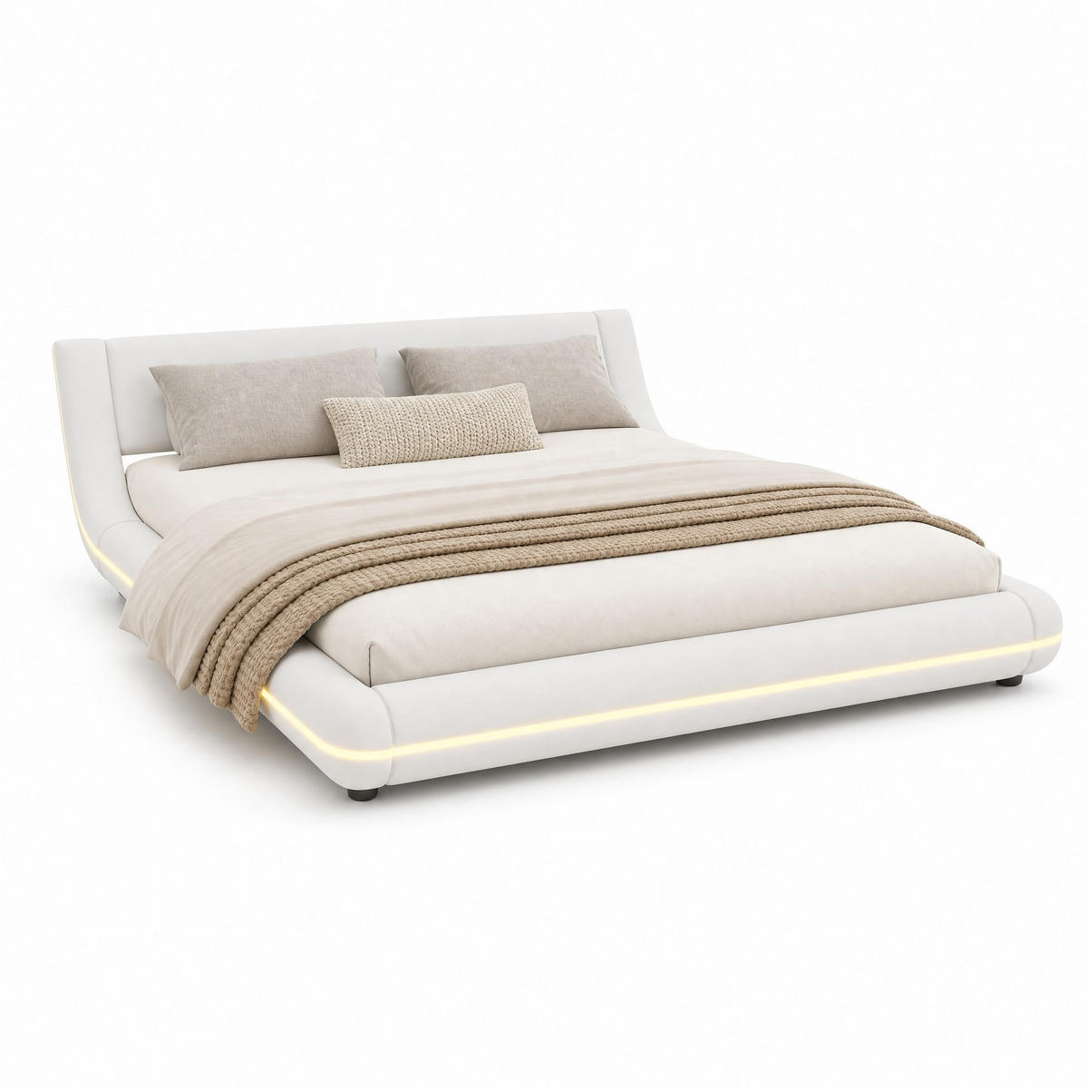 BETT 140/200 cm in Weiß mit LED - Weiß, Holzwerkstoff/Textil (140/200cm) - CHICFURN