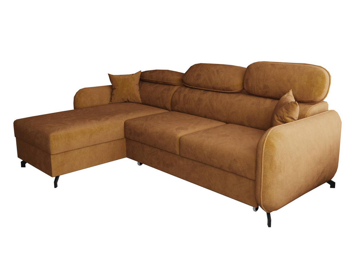 ECKSOFA L Form Ribella 5 Bernstein 265/180/100 cm Links mit Schlaffunktion - Gelb/Schwarz, Textil/Metall (180/265cm) - AX Living