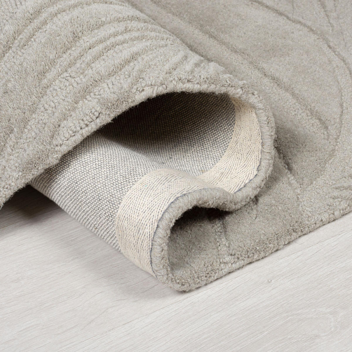 WOLLTEPPICH Blatt-Design, handgetuftet LEVEN LEE, Grau 200x290 cm - Grau, Textil (200/290cm) - KADIMA DESIGN