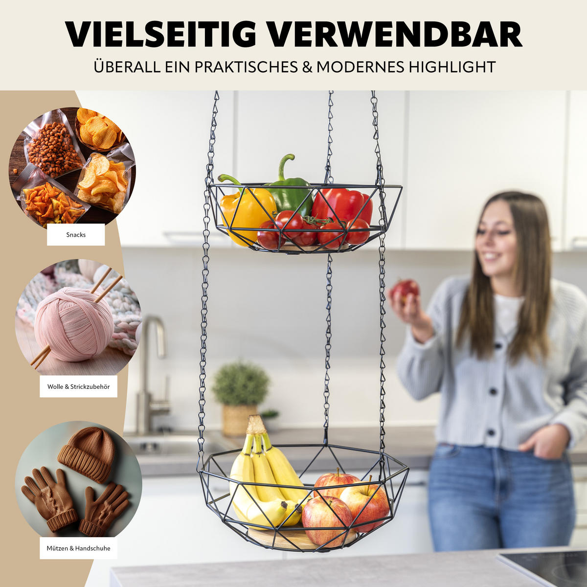 OBSTKORB, schwarz, Metall - Schwarz, Metall (126cm) - eluno
