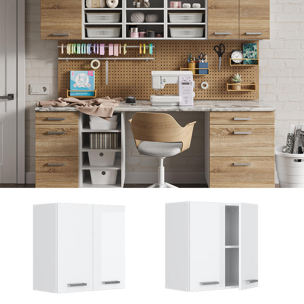 HÄNGESCHRANK R-Line Weiß Hochglanz 60 cm mit Türen - Weiß Hochglanz, Holzwerkstoff (60/60/31cm) - Vicco