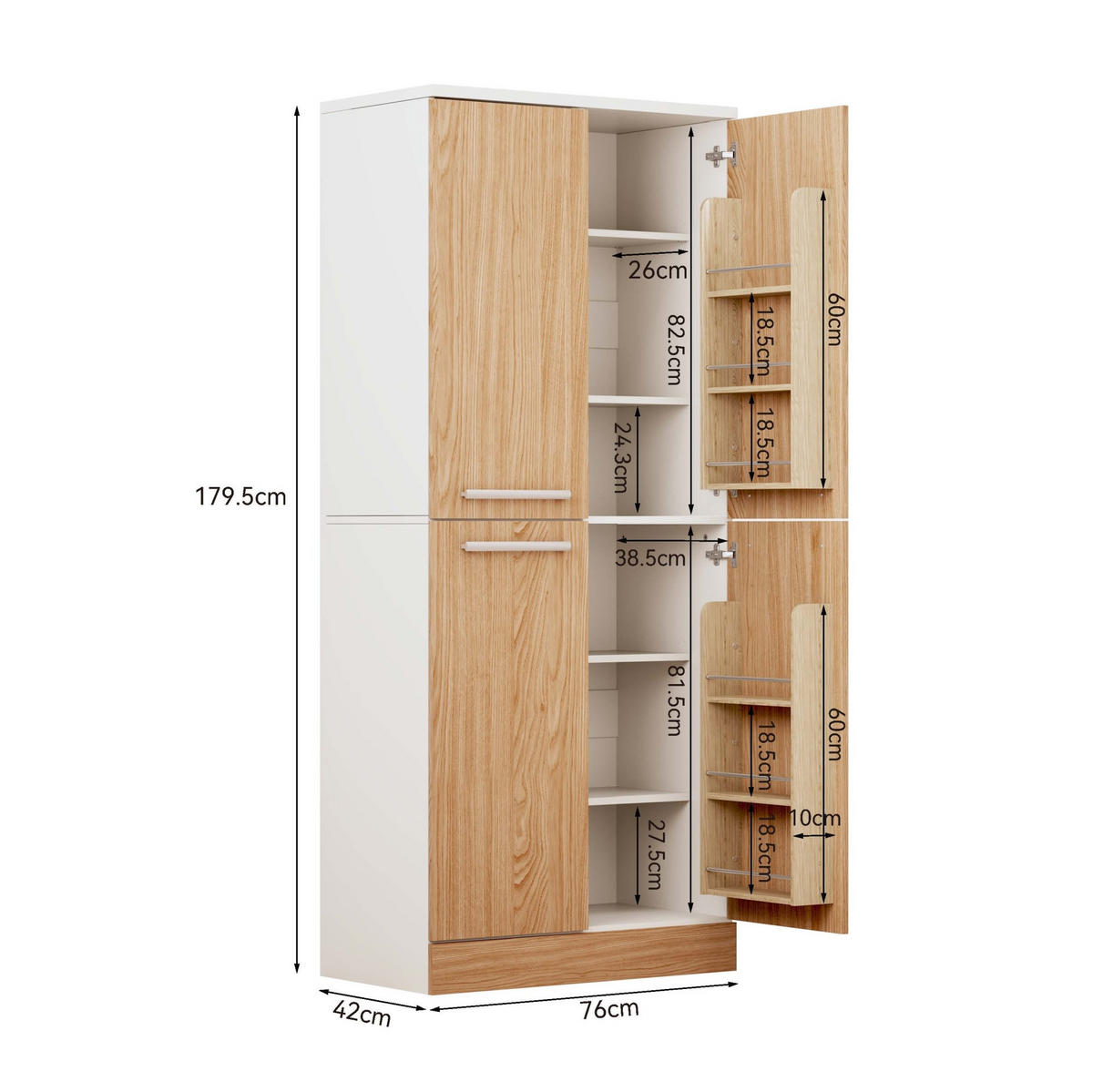 BUFFET 76/180/42 cm Weiß/Natur aus MDF mit verstellbaren Einlegeböden - Weiß, Holzwerkstoff (42/180/76cm) - OKMYHOME