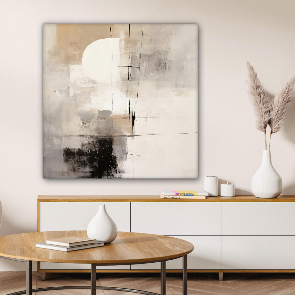 LEINWANDBILD Abstrakt - Kunst - Grau Deko Groß 90x90 cm - Hellgrau, Textil (90/90cm) - MuchoWow