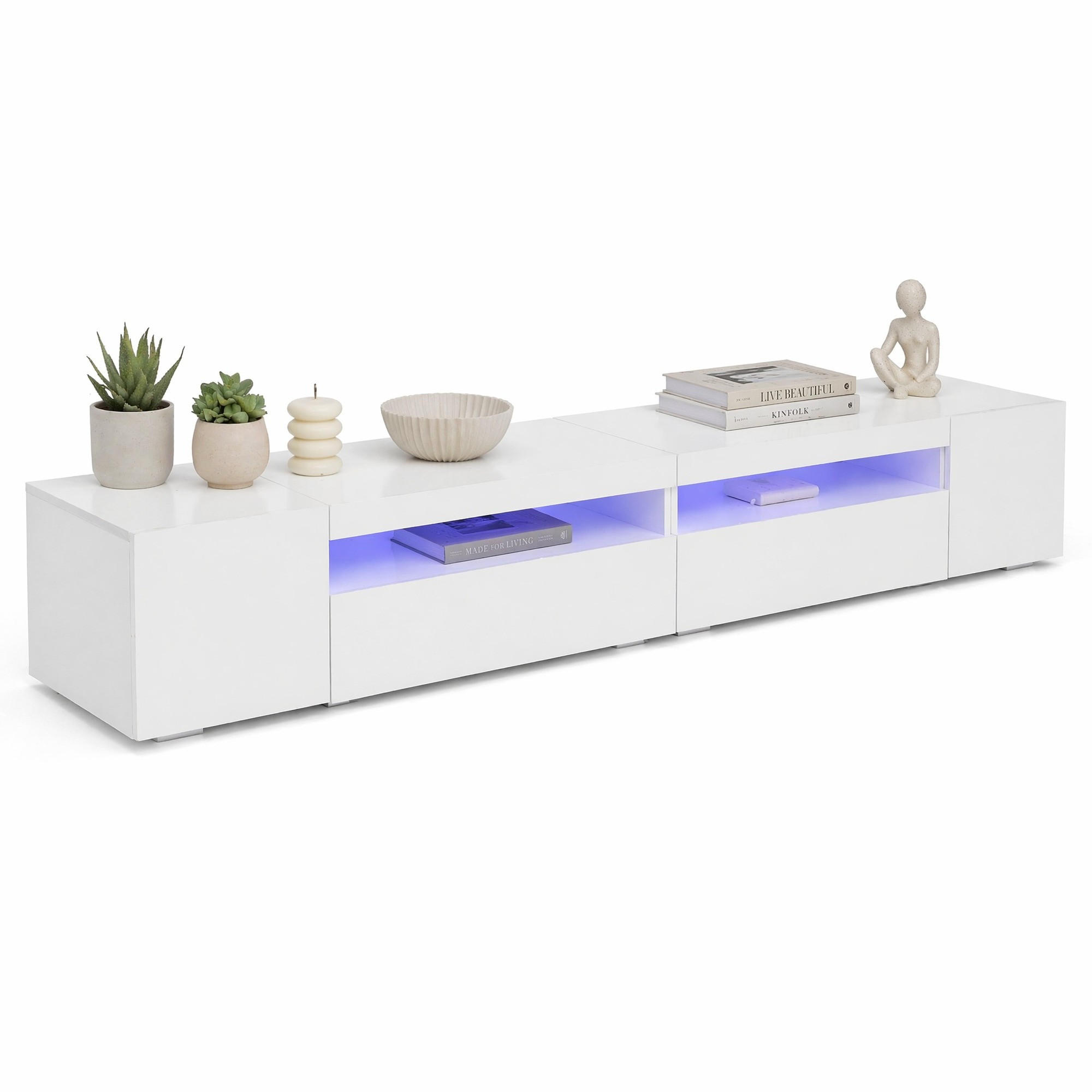LOWBOARD 240/35.5/38.5 cm Weiß aus MDF mit LED-Beleuchtung - Weiß, Holzwerkstoff (38.5/35.5/240cm) - OKMYHOME