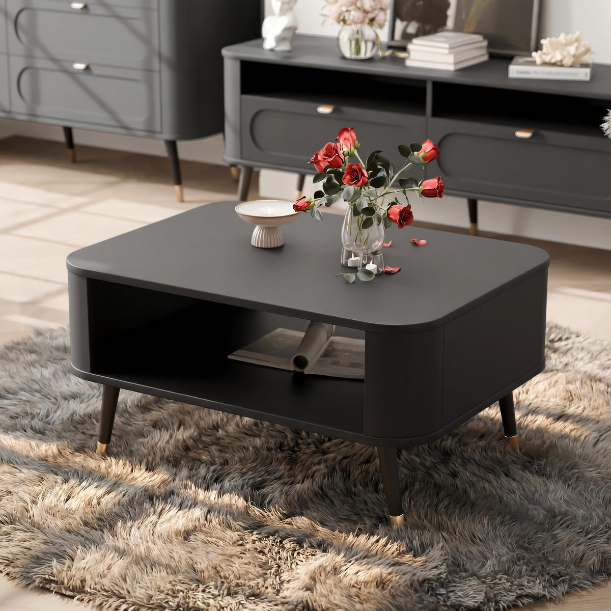COUCHTISCH NOIR 80/60/42 cm Rechteckig, Schwarz - Schwarz, Holzwerkstoff/Metall (60/80/42cm) - Idohome