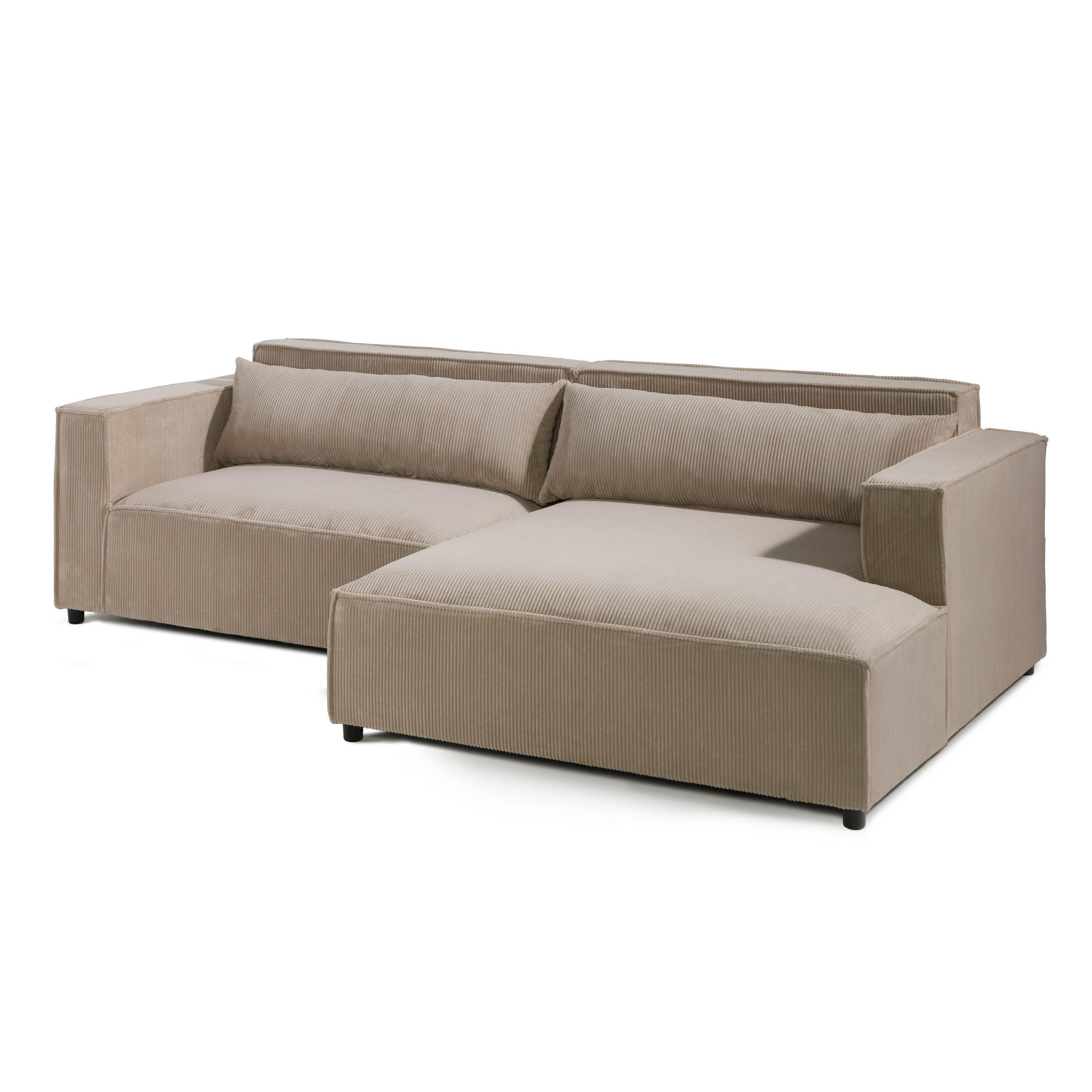 ECKSOFA Ottomane rechts Cord Velours 266x150x80 beige FINN - Beige, Kunststoff (266/150cm) - Massivmoebel24