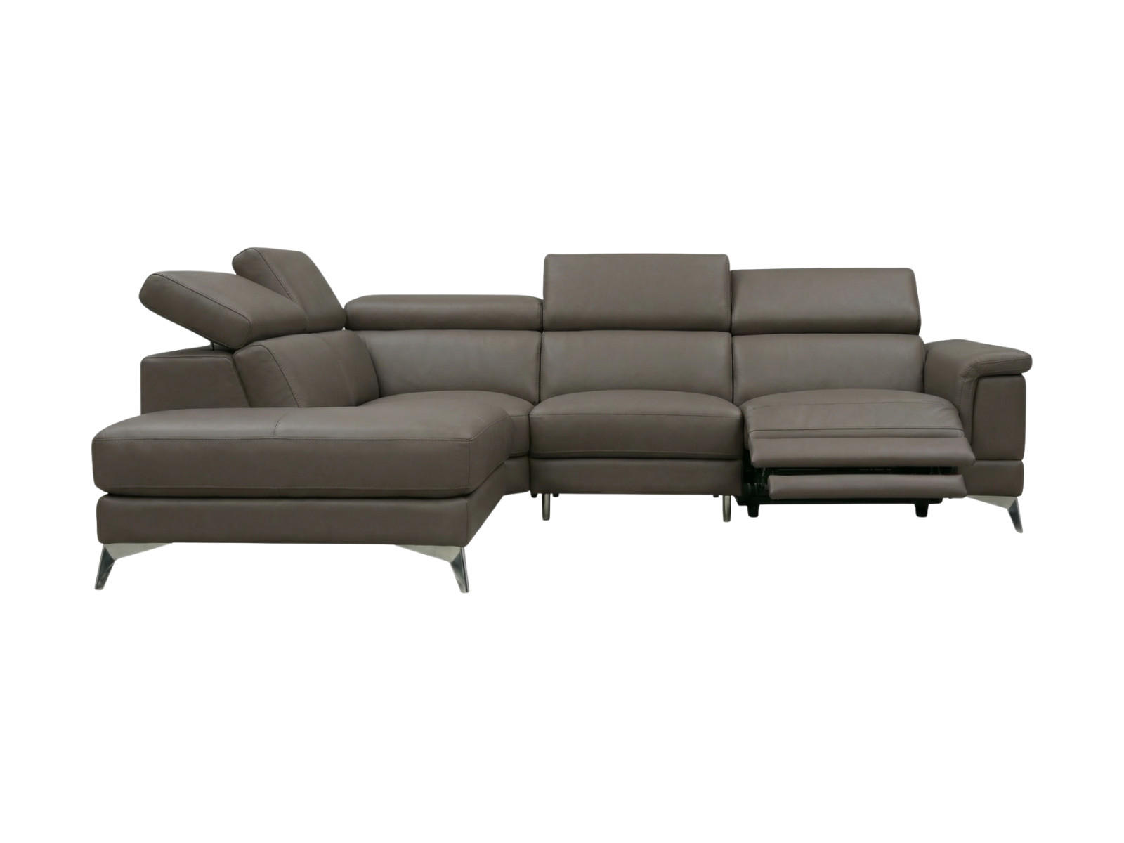 ECKSOFA Planet Echtleder mit 1 x Relaxfunktion Greige - Greige, Leder/Metall (232/256cm)
