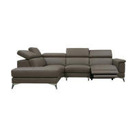 ECKSOFA Planet Echtleder mit 1 x Relaxfunktion Greige - Greige, Leder/Metall (232/256cm)