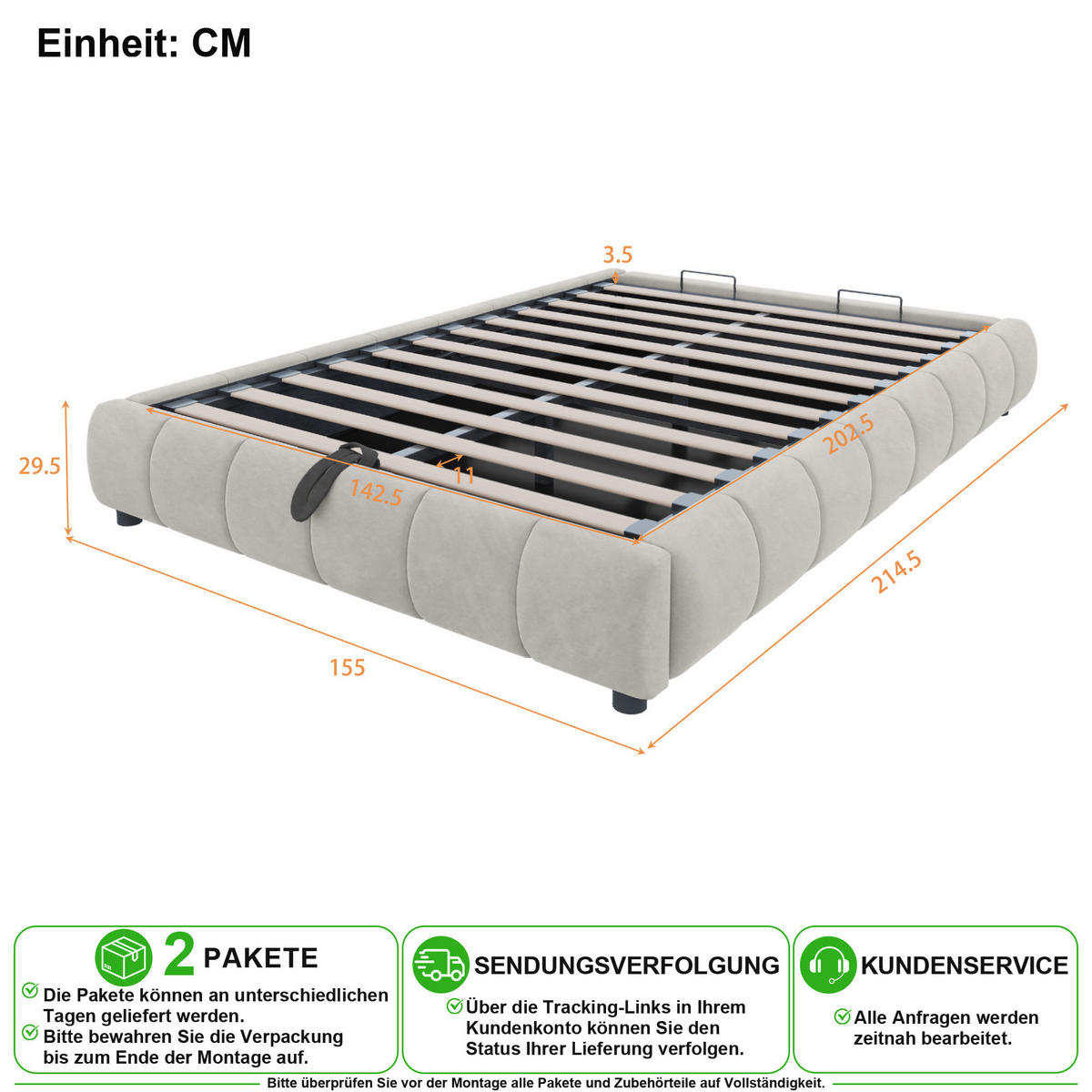 POLSTERBETT 140/200 cm in Beige mit Bettkasten und LED - Beige, Holzwerkstoff/Textil (140/200cm) - CHICFURN