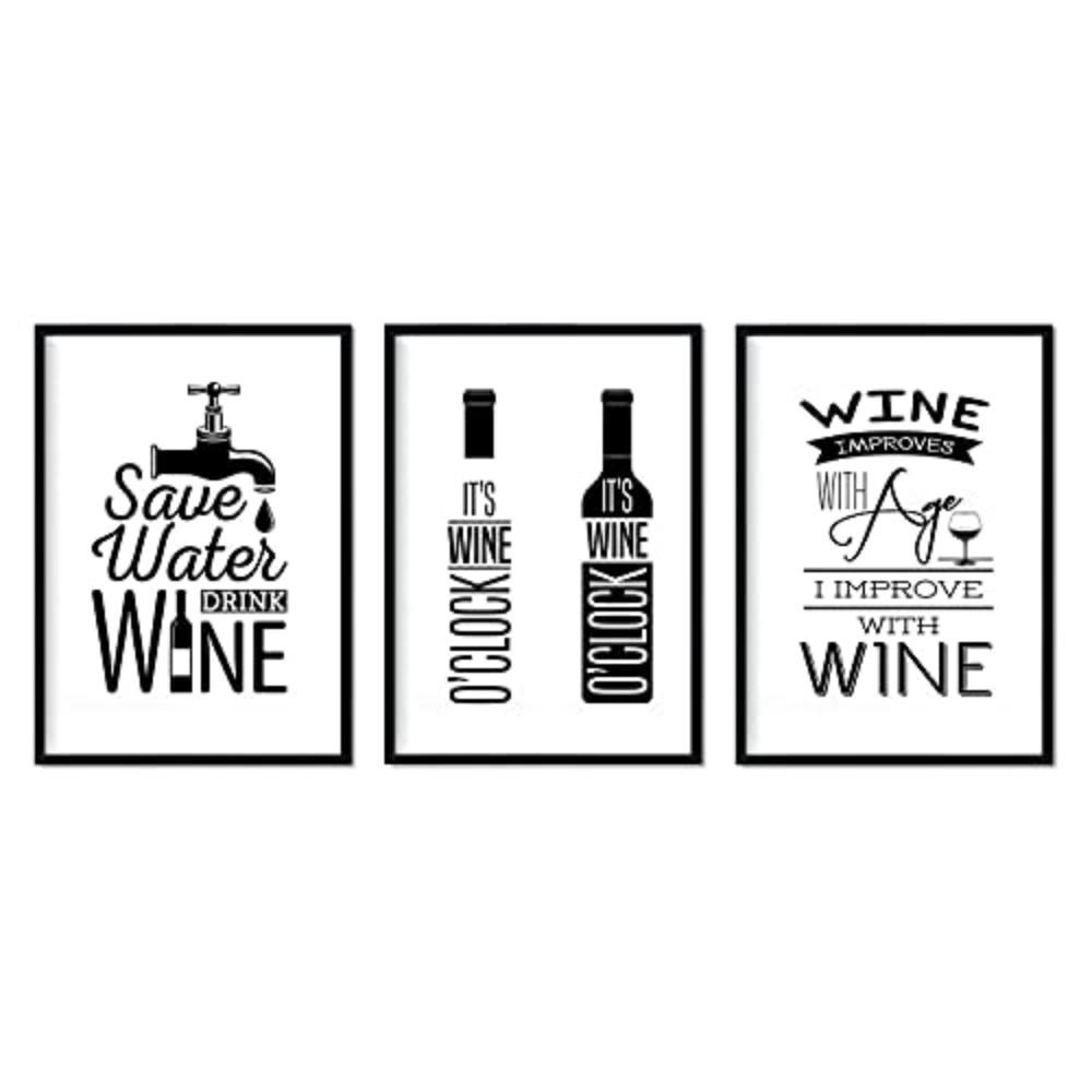 POSTER Set Mit 3 Wein Schwarz-Weiß 2 A4 Rahmenlos - Klar, Papier (29.7/5/21cm) - Nacnic