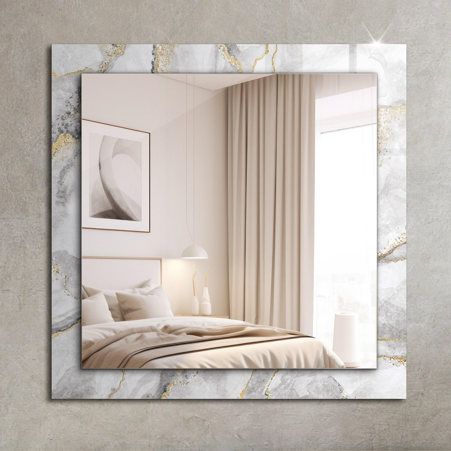 SPIEGEL 60 x 60 cm Rechteckig mit Aufdruck - Goldfarben, Glas (60/60/0.4cm) - TULUP
