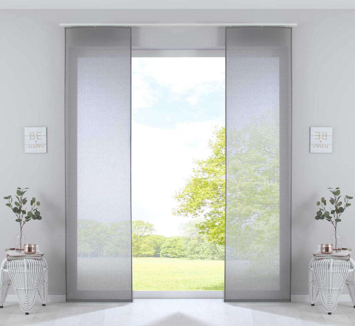 SCHIEBEGARDINE 2ER SET »Nizza« HxB 245x60 cm Grau - Grau, Textil (60/245cm) - Gardinenbox