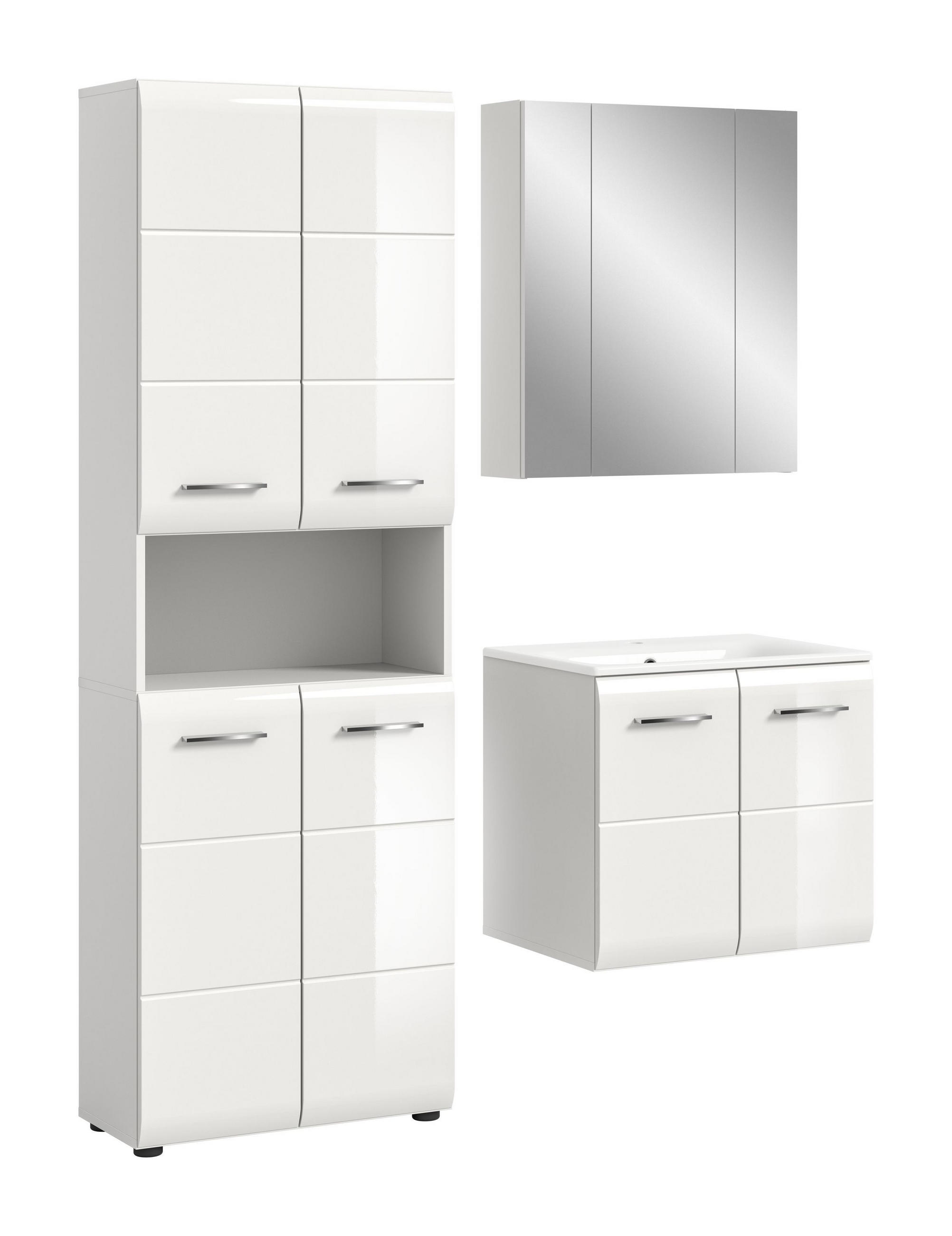 BADKOMBINATION Ice 135x185x46 cm weiß Hochglanz MDF 3tlg. - Weiß, Holz (135/185/46cm)