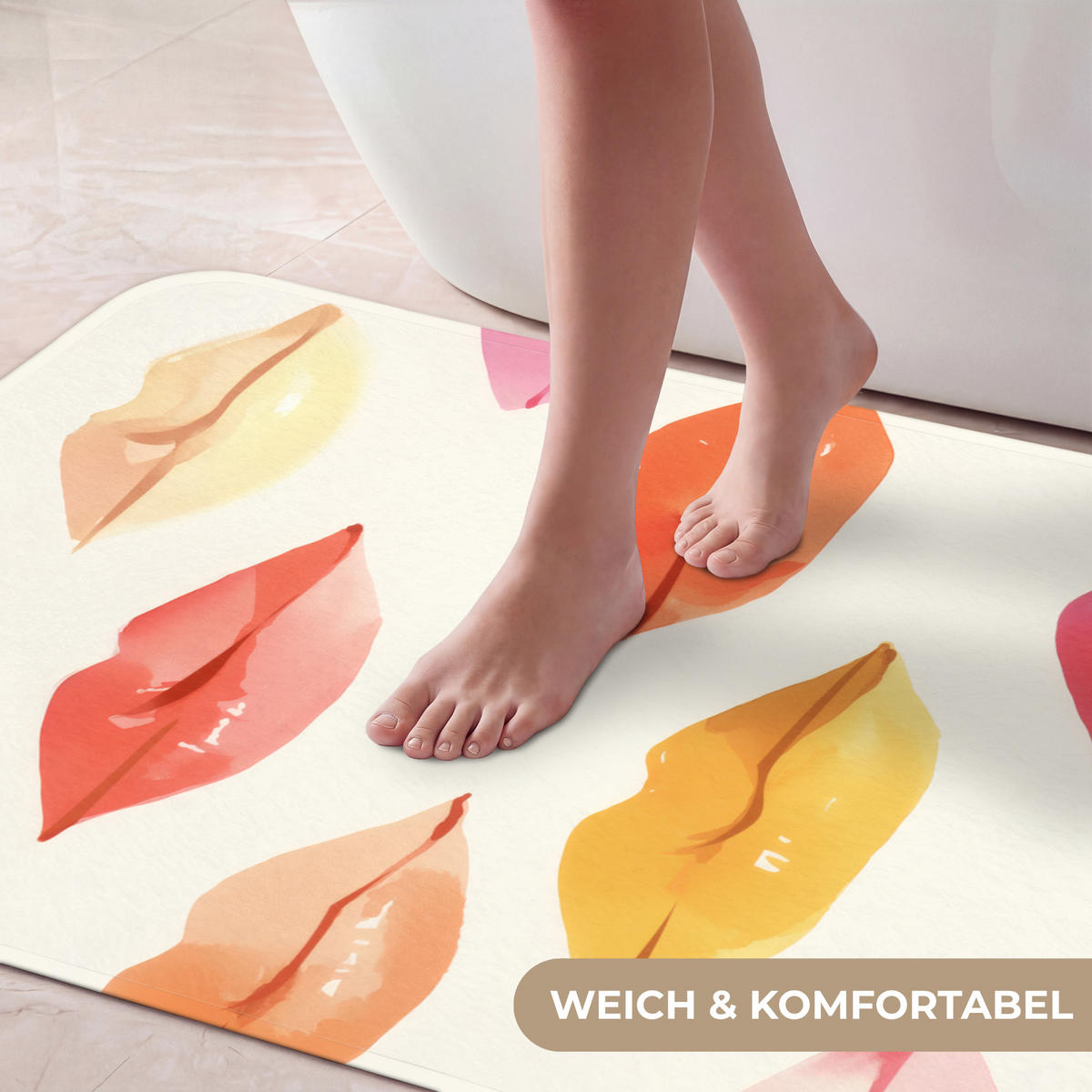 KOUPELNOVÁ PŘEDLOŽKA Rty - barevné - lesklé 60x120 cm - růžová, textil/plast (60/120cm) - OnlyWow