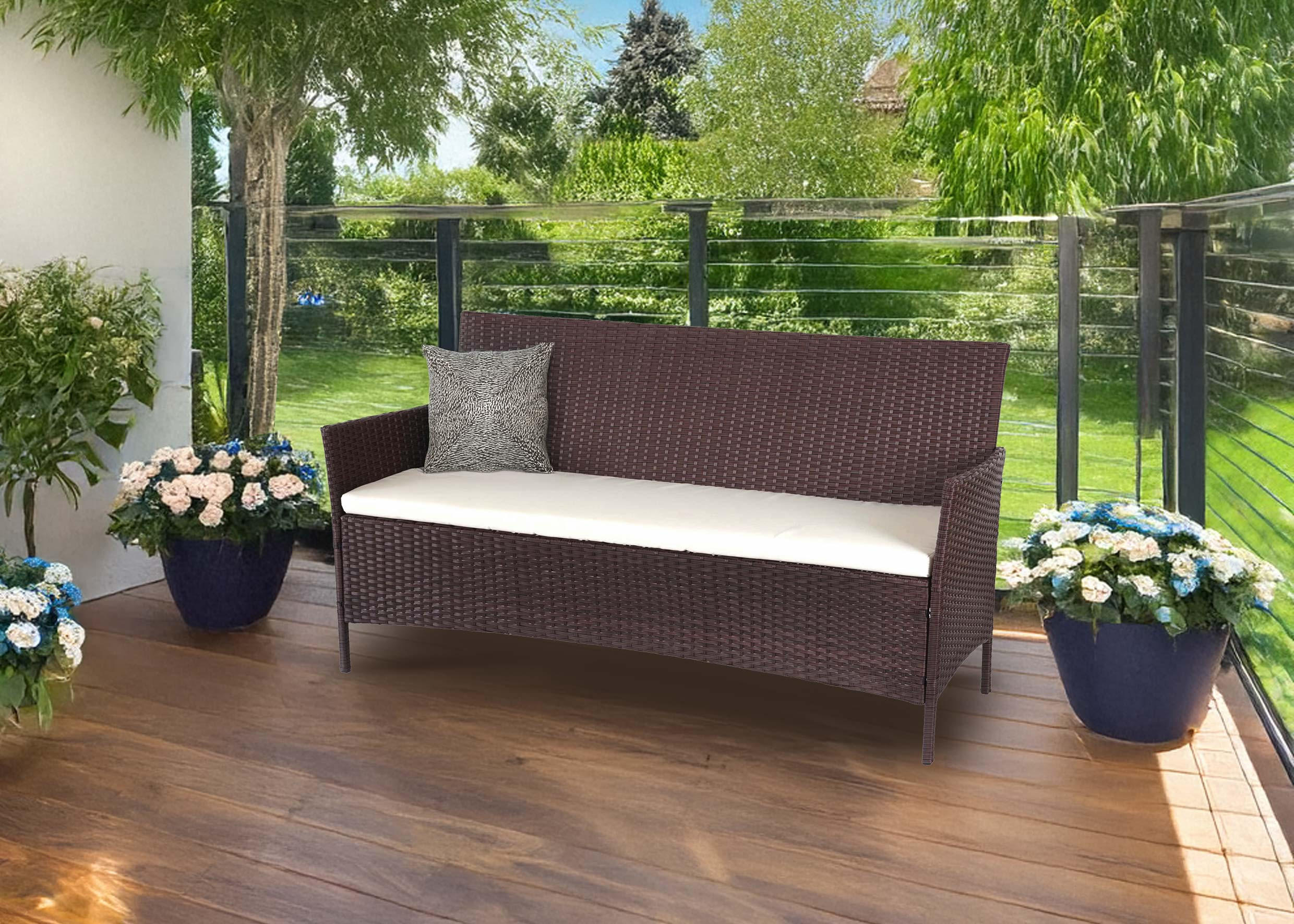 3-SITZER POLY-RATTAN GARTENBANK Braun, Cremeweiß - Braun/Weiß, Kunststoff (154/82/60cm) - MCW