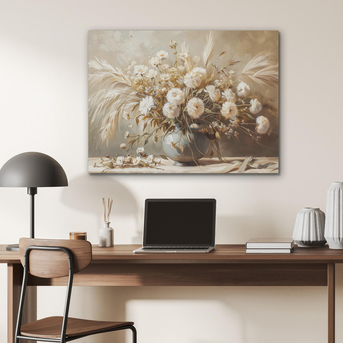 AKUSTIKPANEEL Blumen - Vase - Stilleben - Beige 80x60 cm - Creme, Textil (80/0.9/60cm) - MuchoWow