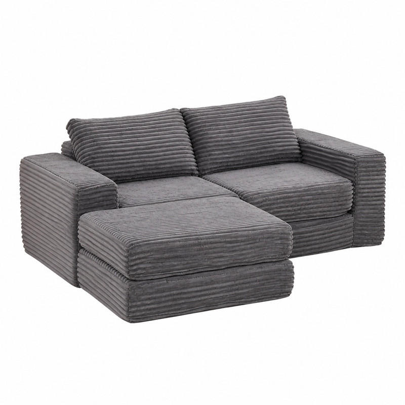 SOFA-BETT modular mit Fußstütze Cord Grey - Grau, Kunststoff (169.5/194cm) - Meubliv