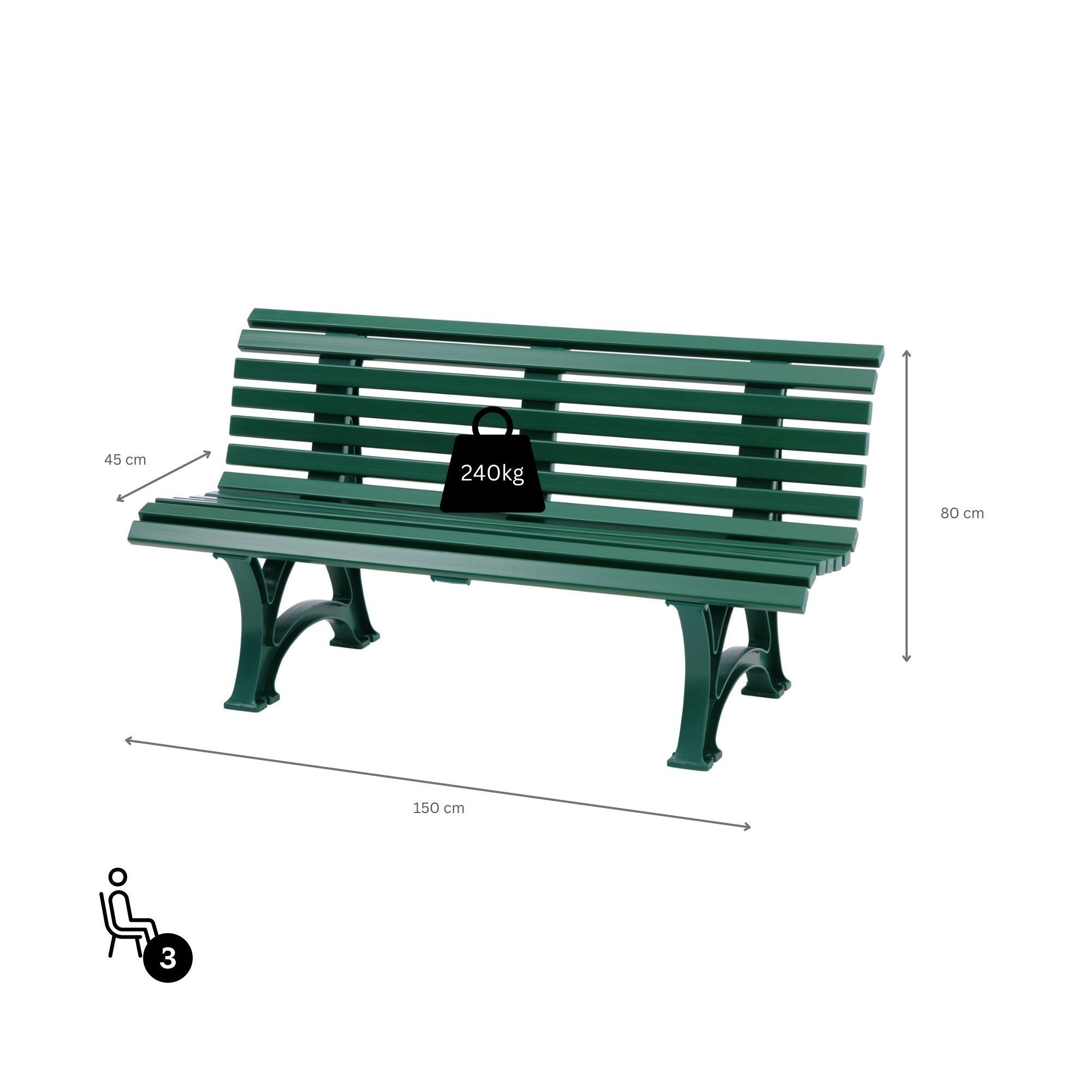 GARTENBANK Jamaika 3 Sitzer Grün 80 x 150 x 64cm Witterungskunststoff & UV Beständiger Kunststoff - Grün, Kunststoff (150/80/64cm) - PROREGAL