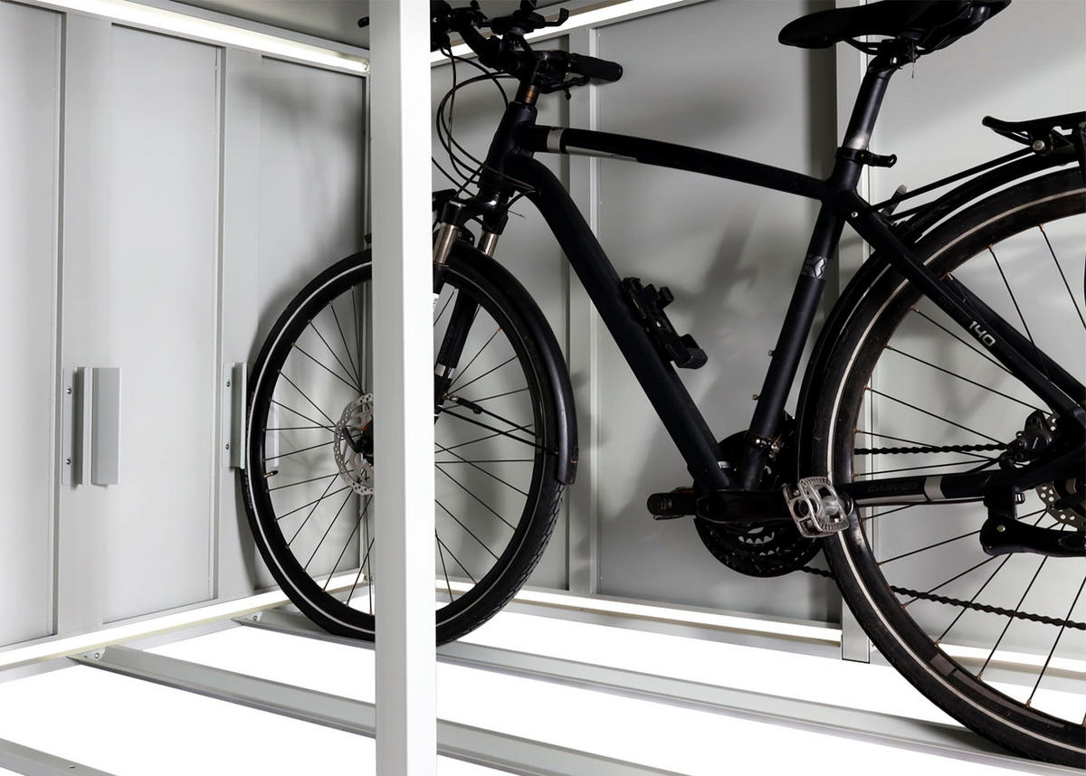 FAHRRADGARAGE 4er mit Pflanzkasten 126x220x210cm Hellgrau - Hellgrau, Metall (220/126/210cm) - PROREGAL