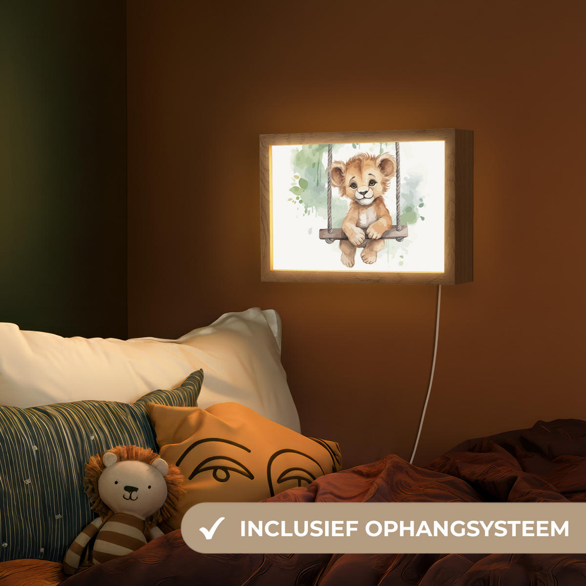 NACHTTISCHLAMPE Löwe - Tier - Kinder - Dschungel 30x20 cm - Weiß, Holzwerkstoff (8/30/20cm) - OnlyWow