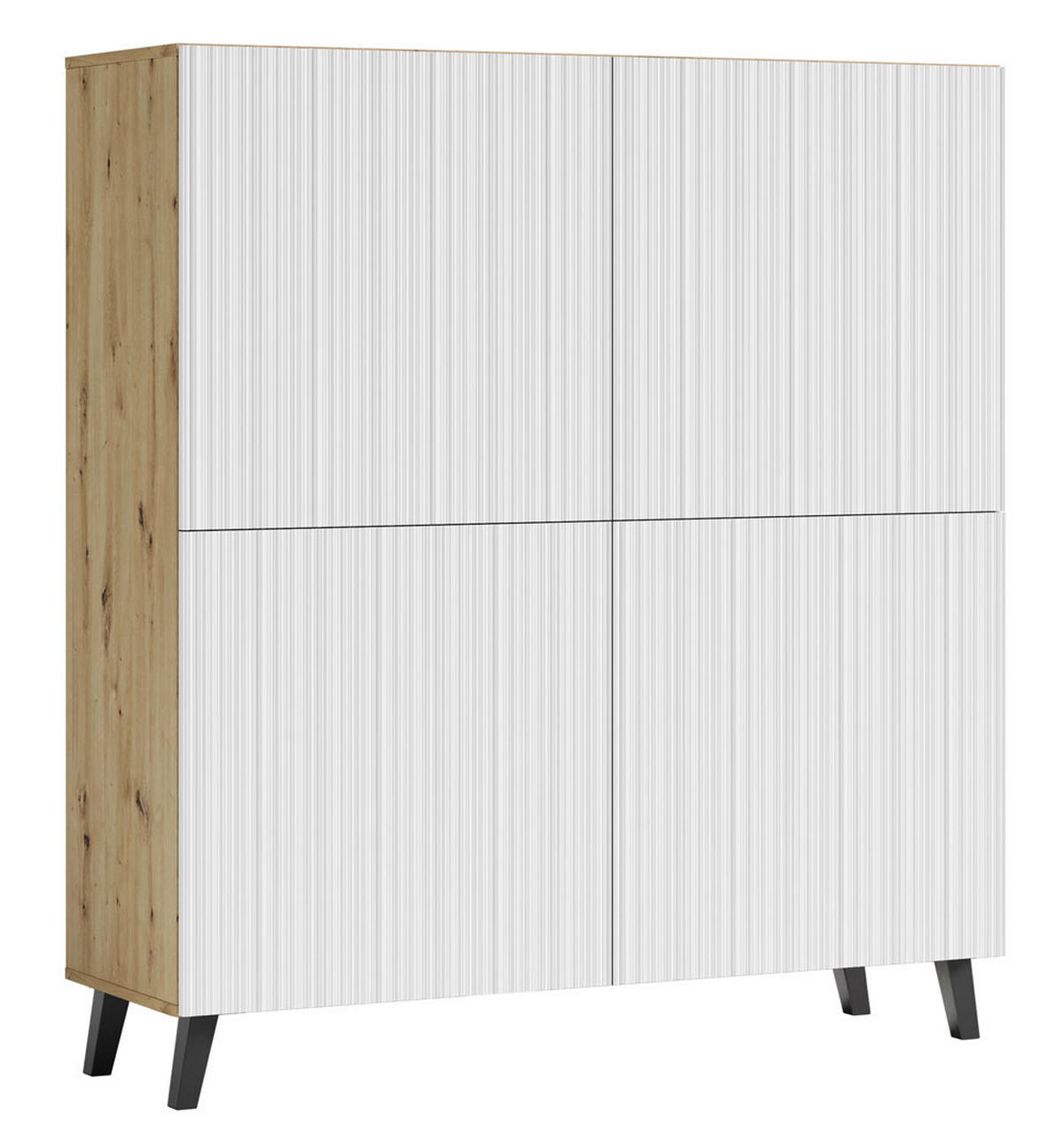 HIGHBOARD Phuket Eiche Artisan / Weiß gerillt 120 / 39 / 128 cm - Eichefarben/Schwarz, Holz/Holzwerkstoff (120/128/39cm) - Feldmann-Wohnen
