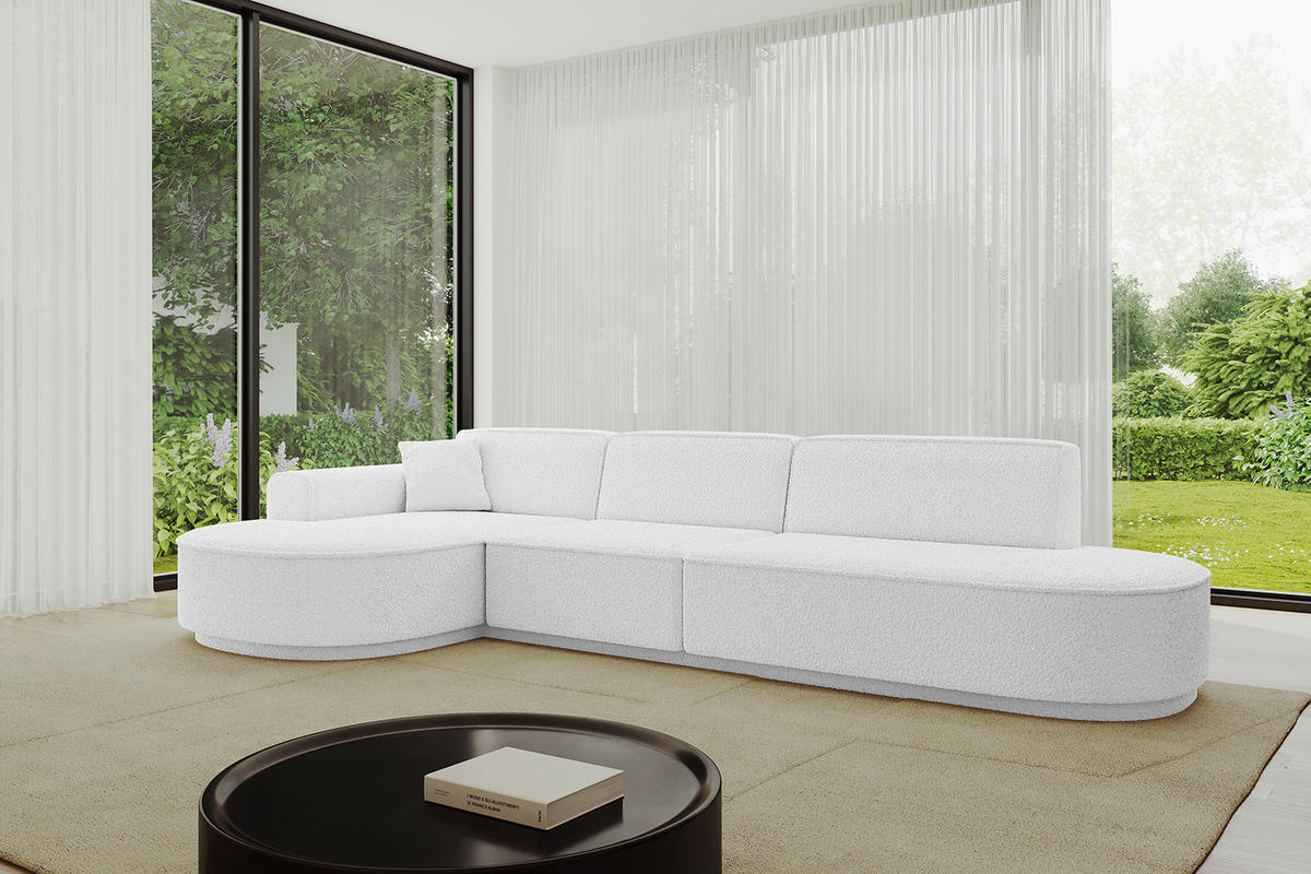 ECKSOFA Ottomane Links MARI-L2-v3 - 328x171x83 cm Weiß Bouclé - Schwarz/Weiß, Holzwerkstoff/Kunststoff (328/171cm) - ALTDECOR