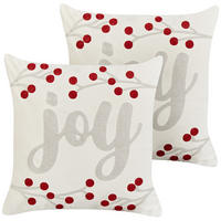 Dekokissen 2er-Set Cremeweiß 45/45 cm Praline - Rot/Weiß, Textil (45/45cm) - Beliani